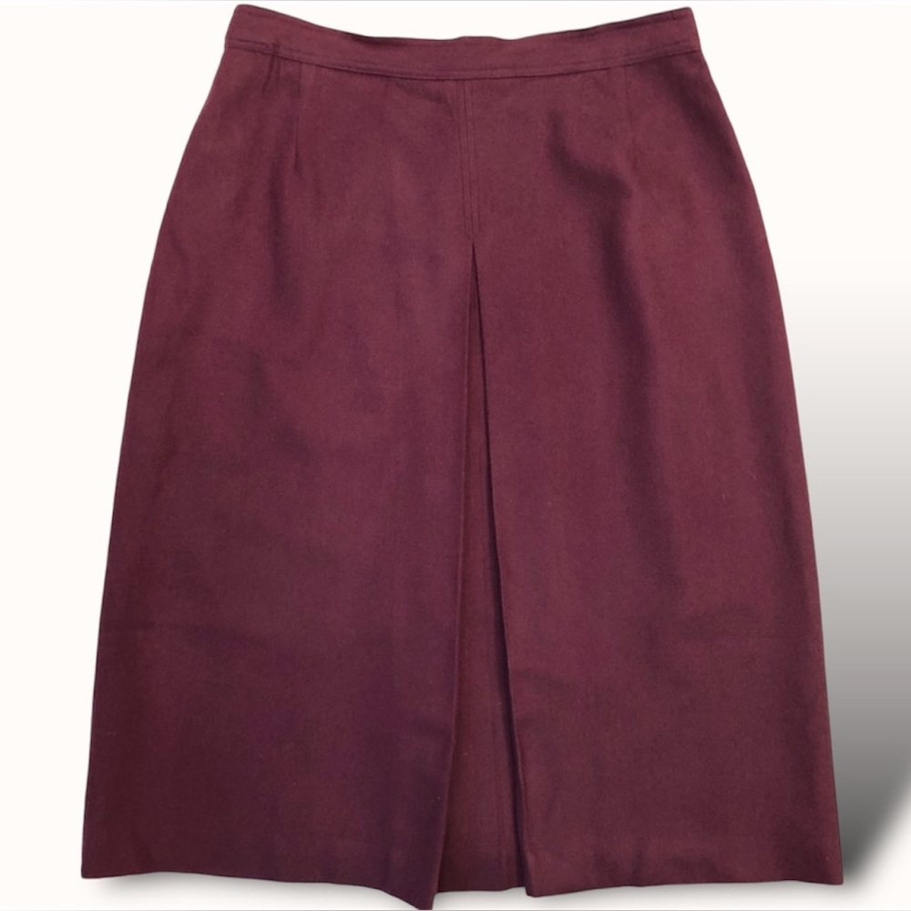 Vintage Evan-Picone Size L Wool Lined Front Single Pleat Skirt Burgundy